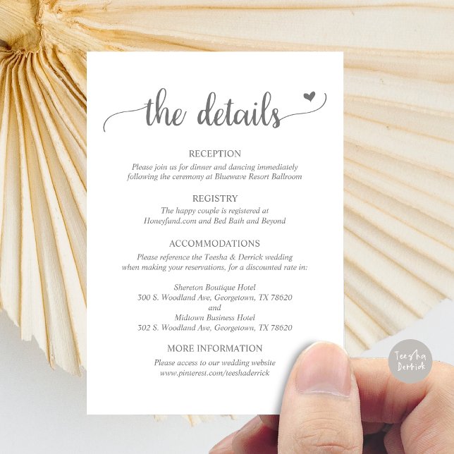 D'accompagnement Détails du mariage, carte de boîtier de script rus (Wedding Details, Rustic Script Enclosure Card, in Dark Grey)