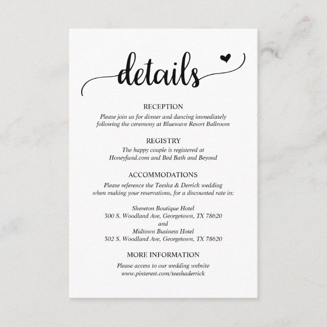 D'accompagnement Détails du mariage, carte de boîtier de script rus (Devant)