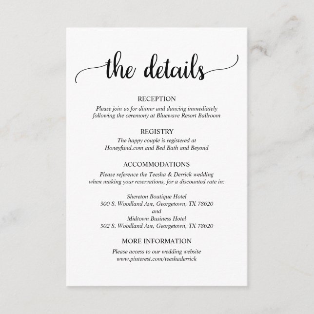 D'accompagnement Détails du mariage, carte de boîtier de script rus (Devant)