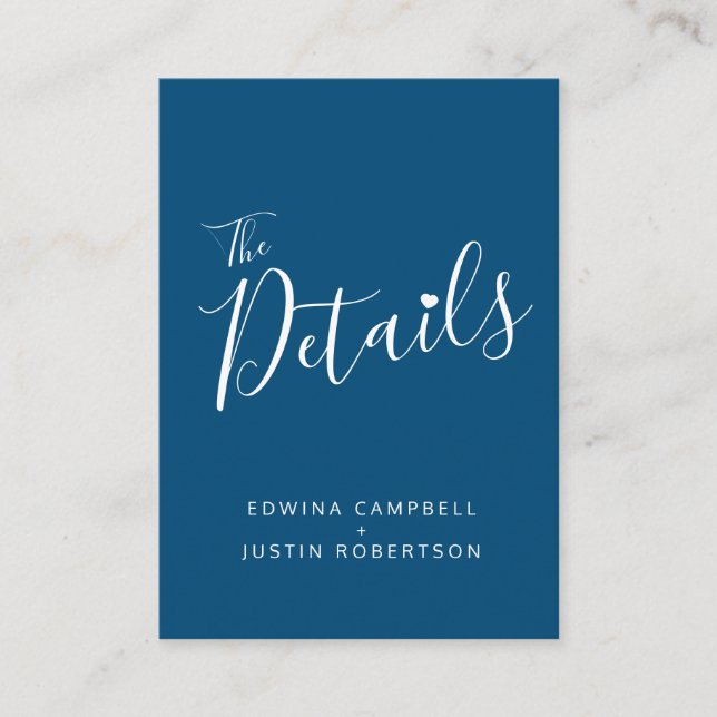 D'accompagnement Détails du mariage carte simple bleu blanc (Devant)