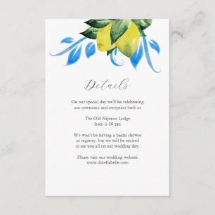 D'accompagnement Détails du Mariage citron Carte d'aquarelle