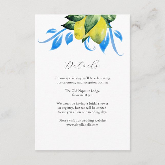 D'accompagnement Détails du Mariage citron Carte d'aquarelle (Devant)