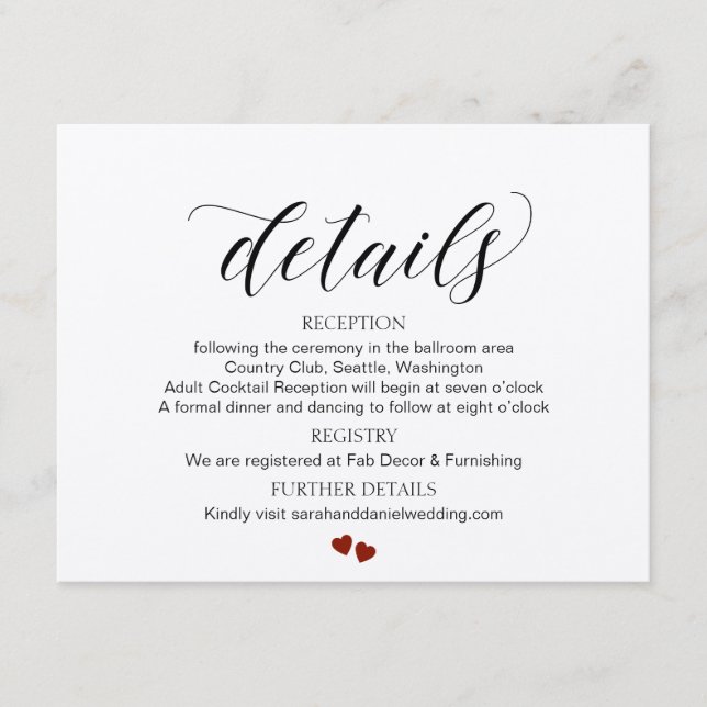 D'accompagnement Détails du Mariage de typographie Carte de boîtier (Devant)