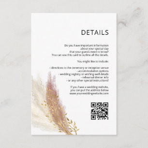 D'accompagnement Détails/informations de mariage Pampas rose carte