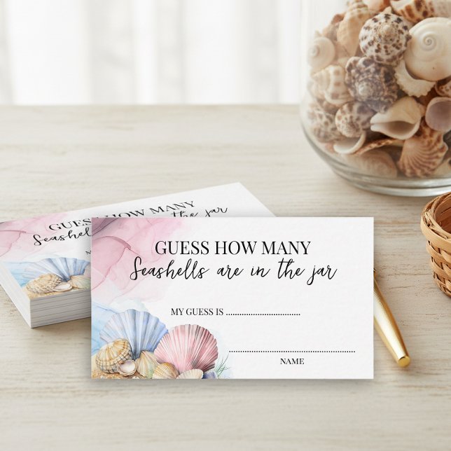 D'accompagnement Devinez combien de coquillages Carte de jeu rose b (Guess how Many game cards from the Coastal Gender Reveal - We Shell Sea collection by Darling & May)