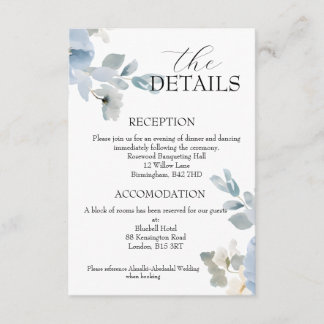 D'accompagnement Elégant bleu Floral Détails Mariage Carte de boîti