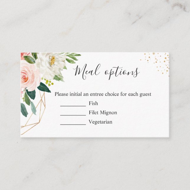 D'accompagnement Élégant Blush Floral Options Repas Carte de boîtie (Devant)