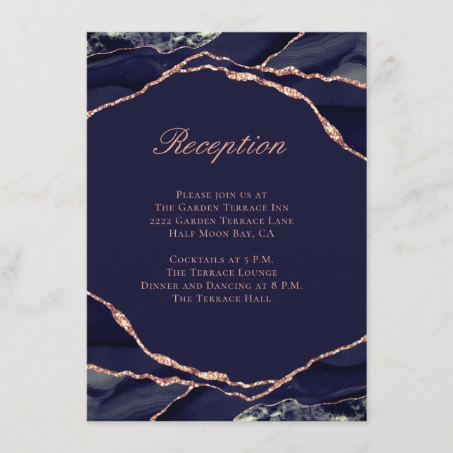 D'accompagnement Élégant Carte de Réception de Mariage Agate Navy R (Devant)