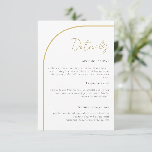 D'accompagnement Elegant Gold Arch Mariage Détails Carte de boîtier (Debout devant)