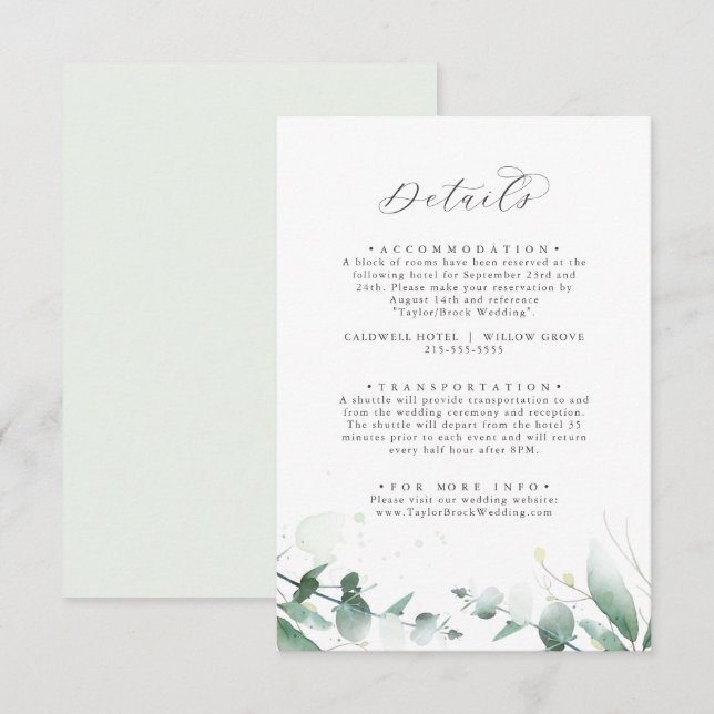 D'accompagnement Elégant Green Détails Mariage Carte de boîtier (Devant / Derrière)