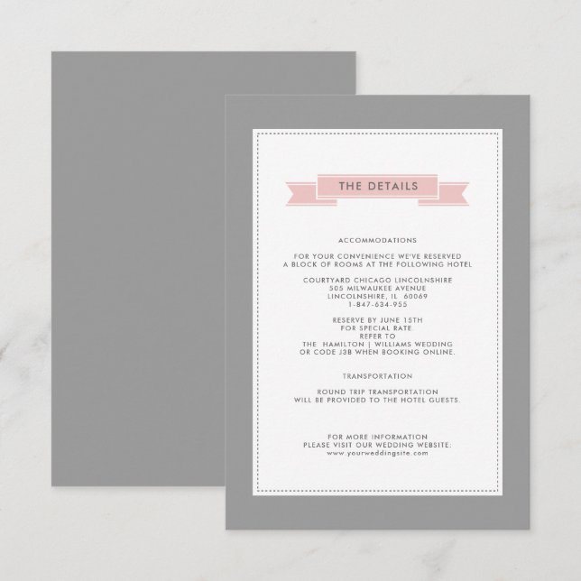 D'accompagnement Elegant Grey | Carte de détails du Mariage rose vi (Devant / Derrière)