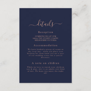 D'accompagnement Elégant Rose Gold Navy Blue Mariage carte de détai