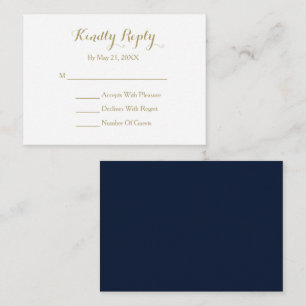 D'accompagnement Élégant Script Marine Bleu Or Blanc carte RSVP