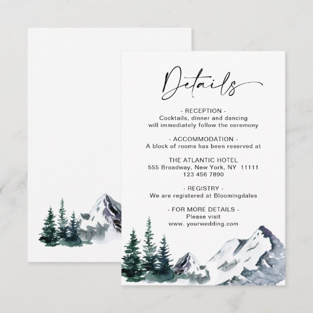 D'accompagnement Elégante aquarelle Mountain Détails Carte de boîti (Devant / Derrière)