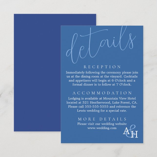 D'accompagnement Élégante Calligraphie Bleue Script Mariage Carte R (Devant / Derrière)