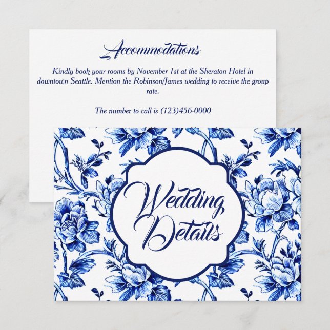 D'accompagnement Élégante carte de boîtier Mariage floral bleu et b (Devant / Derrière)