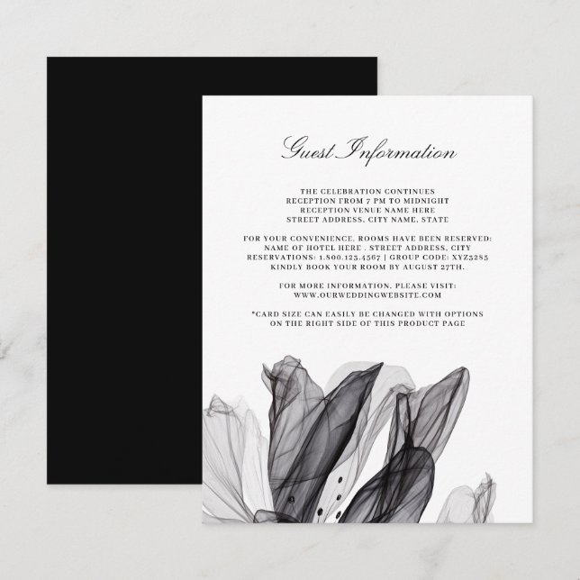 D'accompagnement Élégante carte d'insertion de Mariage noir floral  (Devant / Derrière)