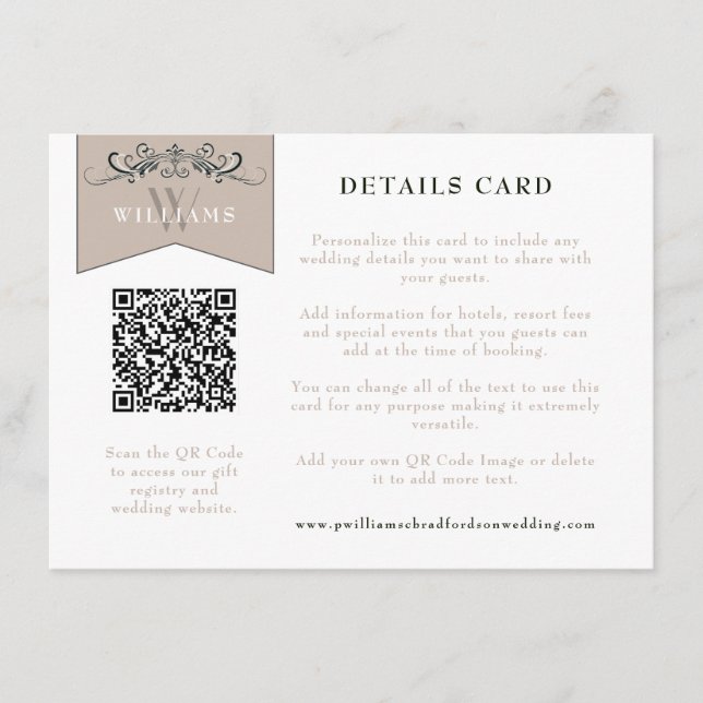 D'accompagnement Élégante carte Mariage de code QR Tan noir Insérer (Devant)