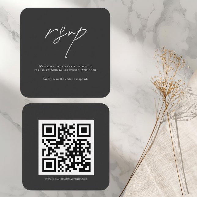 D'accompagnement Elégante carte RSVP de mariage noir avec code QR (Créateur téléchargé)