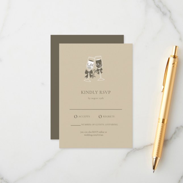 D'accompagnement Elégante carte RSVP de mariage vert sable (Devant/Arrière en situation)