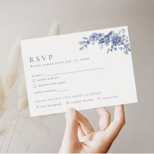 D'accompagnement Elégante Toile Français Blue Floral carte RSVP