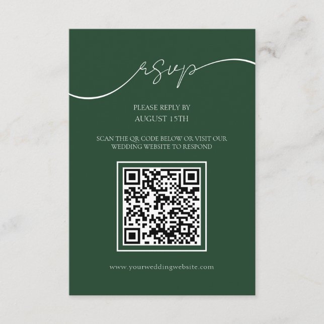 D'accompagnement Emerald Green Moderne QR Code Mariage Carte RSVP (Devant)
