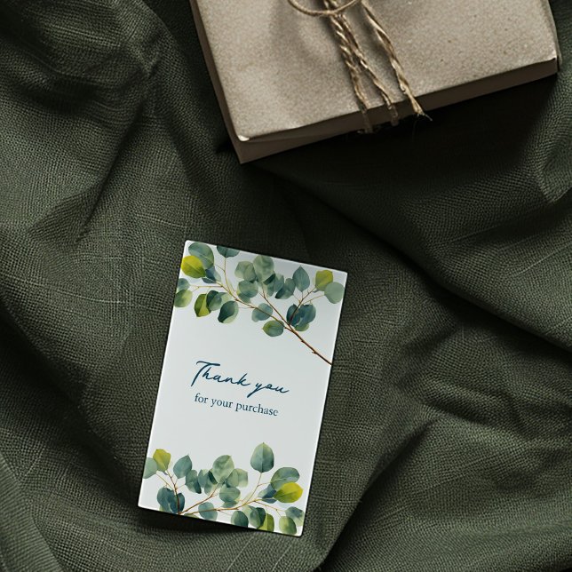 D'accompagnement Eucalyptus branche verte merci carte boîtier (Eucalyptus thank you enclosure card with handwritten script and greenery illustration)