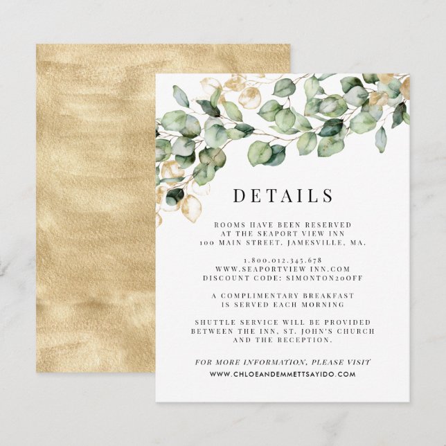 D'accompagnement Eucalyptus Mariage Détails du client Carte de boît (Devant / Derrière)