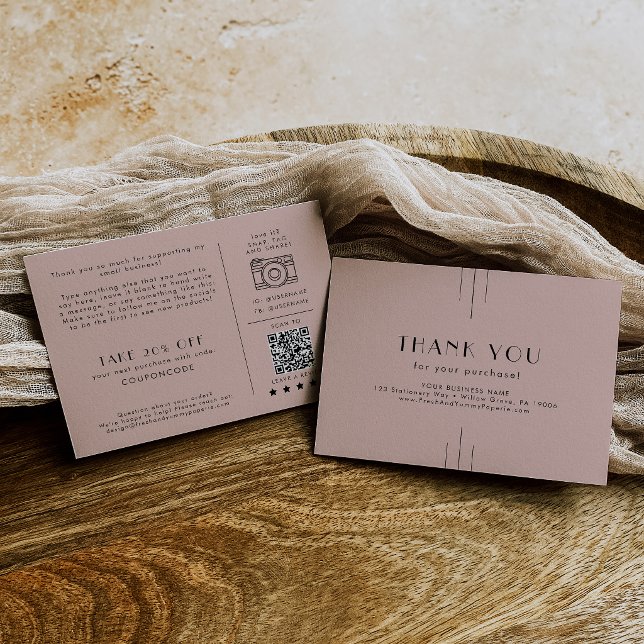 D'accompagnement EVERLY Art Déco Carte de remerciement de commande  (EVERLY Art Deco Blush Business Thank You Order Enclosure Card)