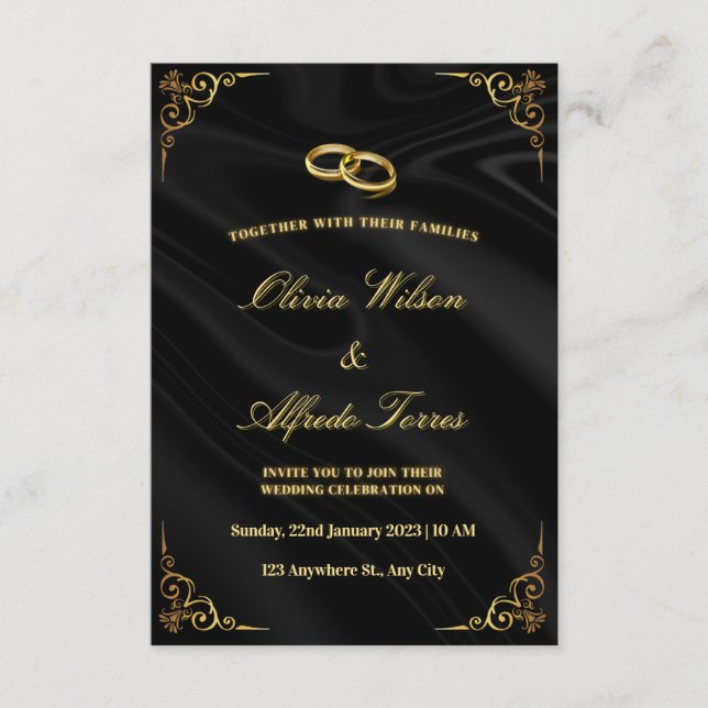 D'accompagnement Faire carte d'invitation de mariage noir et or (Devant)