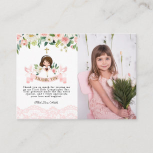 D'accompagnement Fille rose Sainte Communion carte de remerciements