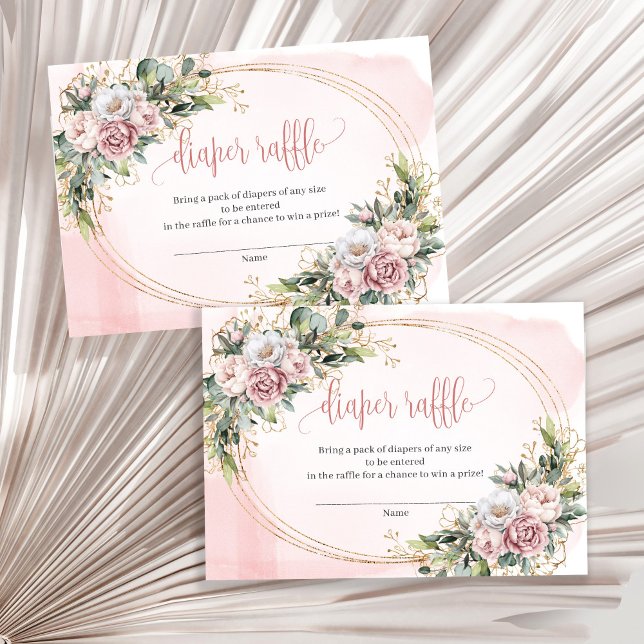 D'accompagnement Fleur de verdure rose poussiéreuse Carte de tirage (Dusty Pink Floral Greenery Girl Baby Raffle Slip)