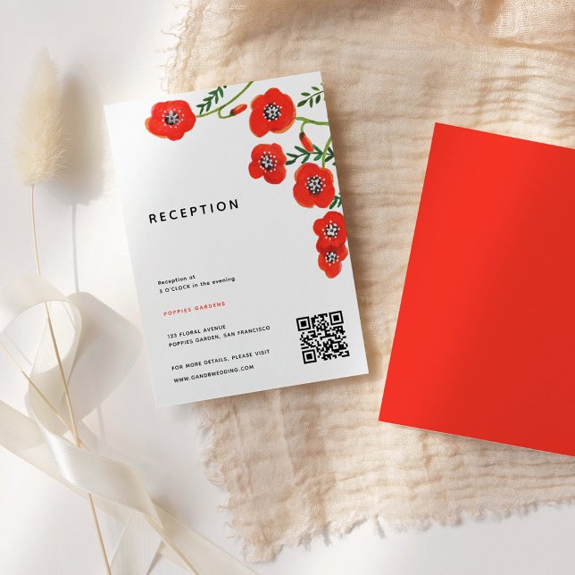 D'accompagnement Fleur Rouge coquelicot Carte de la réception de ma (Flower Red poppy Wedding Reception Enclosure Card)