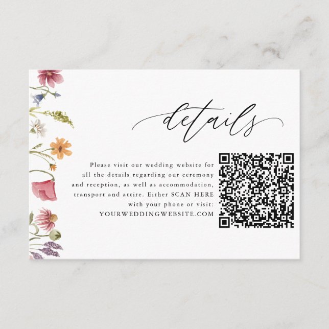 D'accompagnement Fleur sauvage Floral QR Code Mariage Détails Carte (Devant)