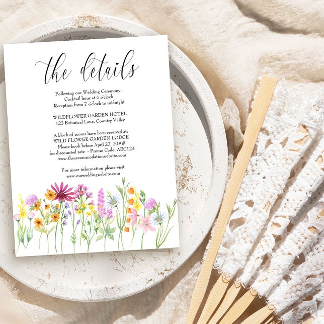 D'accompagnement Fleur sauvage Meadow Mariage Détails Carte de boît (Wedding enclosure cards with a dreamy meadow of wildflowers, elegant calligraphy ..)