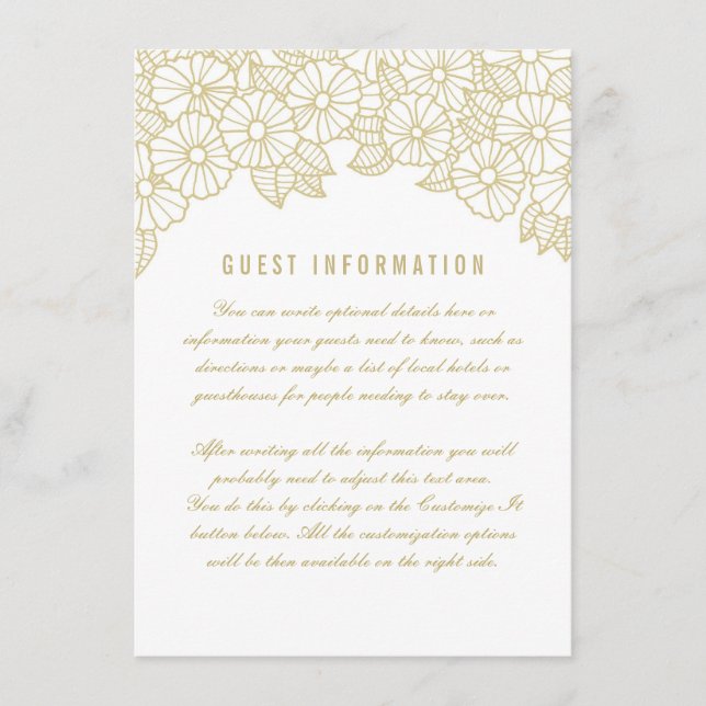 D'accompagnement Fleurs dorées sur carte d'insertion de mariage bla (Devant)