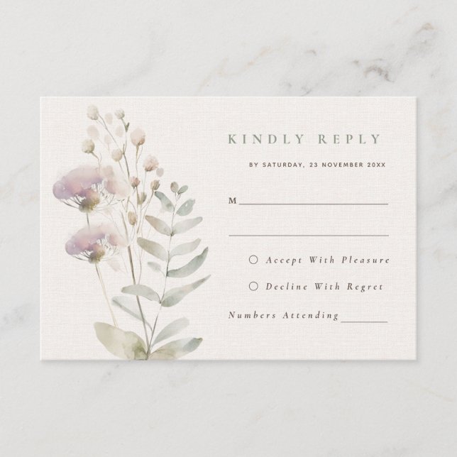 D'accompagnement Fleurs rose vif Mariage Carte RSVP (Devant)
