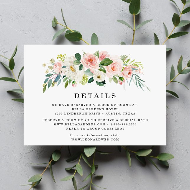 D'accompagnement Fleurs roses | Carte de détails de mariage (Créateur téléchargé)