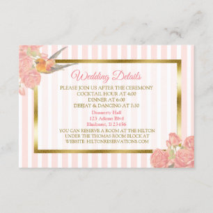 D'accompagnement Fleurs roses et or et carte de Mariage d'oiseaux