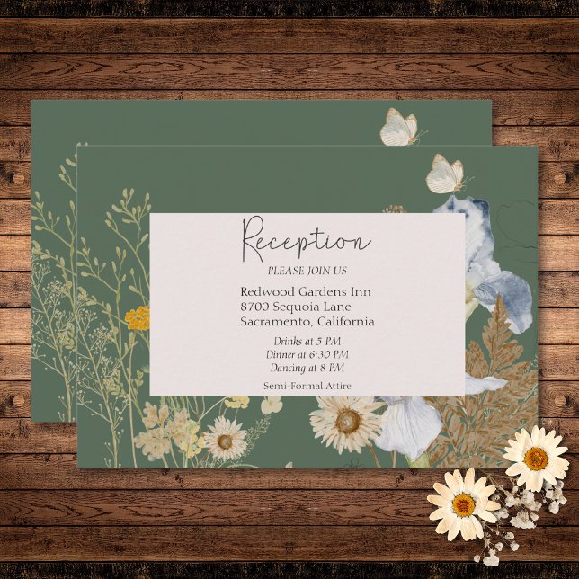 D'accompagnement Fleurs sauvages sur la carte d'accueil de mariage  (Wildflowers on Sage Wedding Details Enclosure Card)