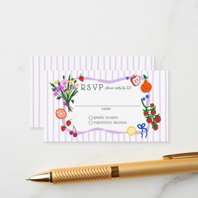 D'accompagnement Frais du marché Carte de réponse RSVP pour une fêt (Devant/Arrière en situation)