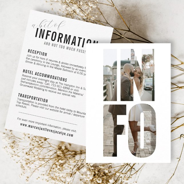 D'accompagnement Fun Modern INFO Mots Photo Mariage Détails Carte (a bit of information and not too much fuss wedding INFO photo frame words reception hotel website)