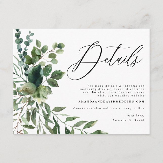 D'accompagnement Green Foliage Garden Boho Mariage Détails Carte (Devant)