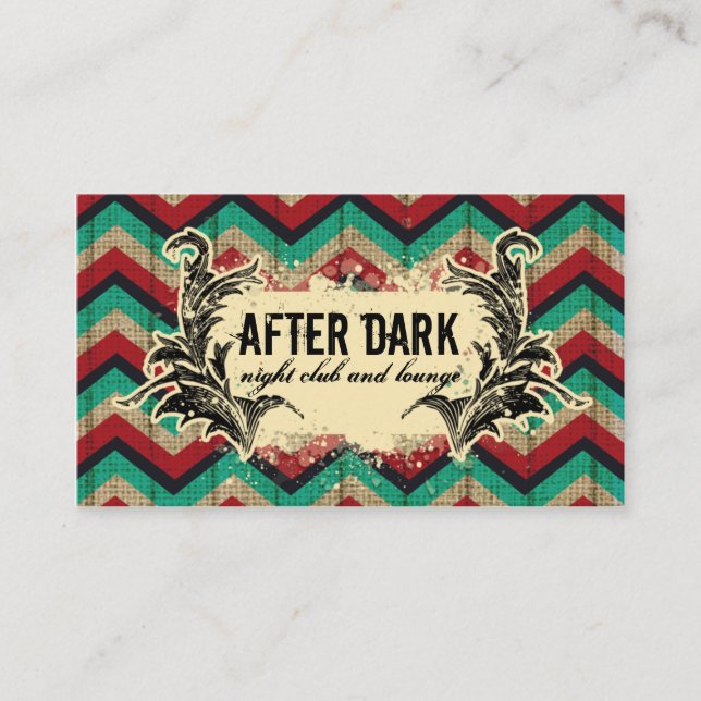 D'accompagnement Grunge Chevron Carte de visite Rouge Turquoise (Devant)