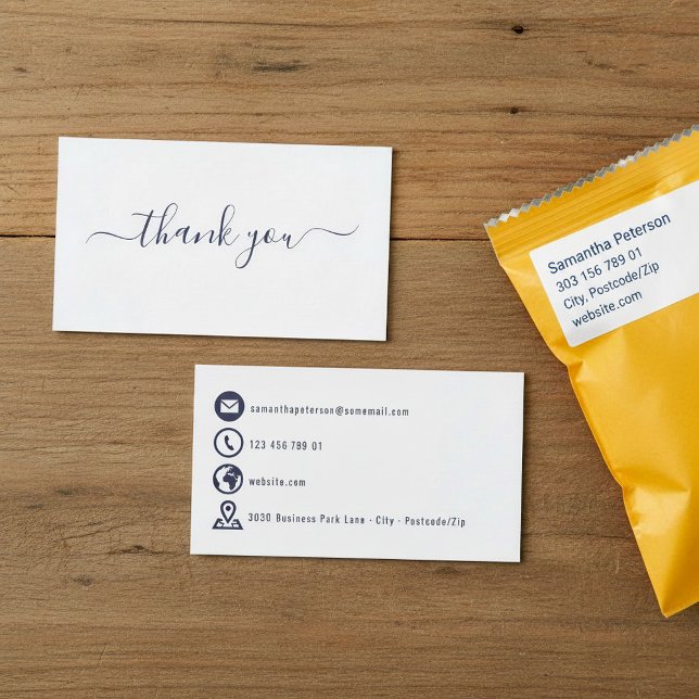 D'accompagnement icônes bleues merci carte boîtier (Blue icons thank you enclosure card.)
