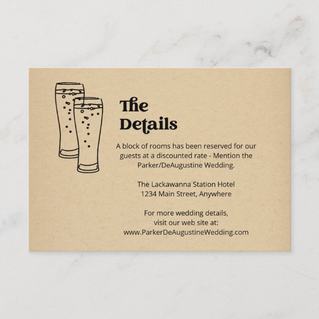 D'accompagnement Informations sur le Mariage de bière Détails Carte (Devant)
