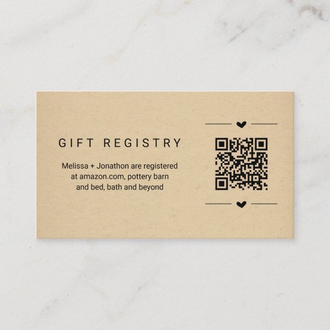 D'accompagnement Insertion de la carte de registre cadeau de code Q (Devant)