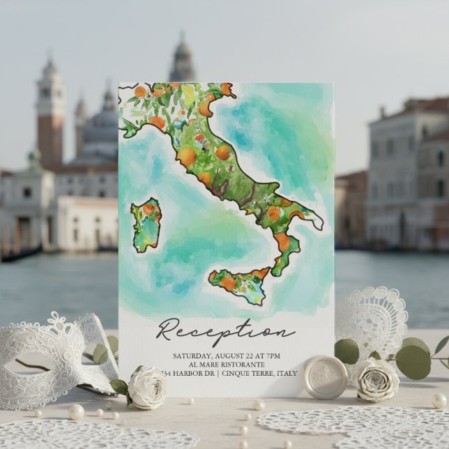 D'accompagnement Italie Mer | Réception de mariage Carte aquarelle (Créateur téléchargé)
