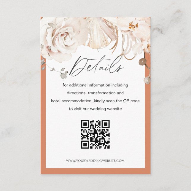 D'accompagnement Jardin fleuri beige mariage QR code carte de détai (Devant)