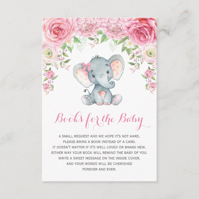 D'accompagnement L'éléphant floral rose de bébé apportent une carte (Devant)